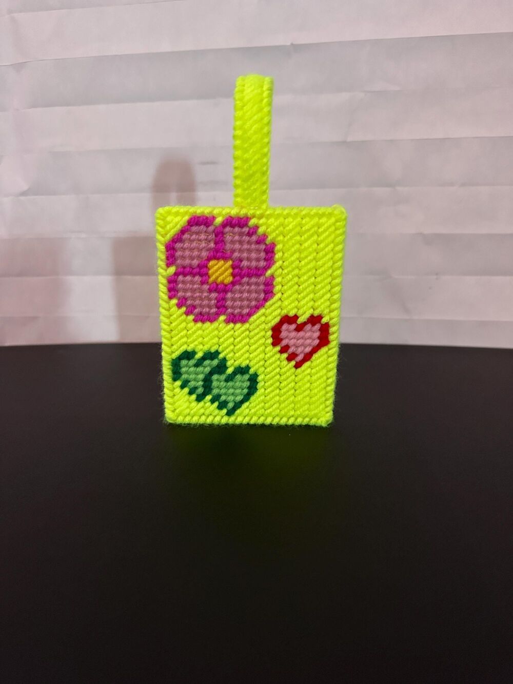 Tiny Flower Tote Bag Neon Yellow Plastic Canvas Handmade Floral Gift for Her